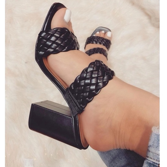 Black Woven Chunky Heel - Picture 2 of 10